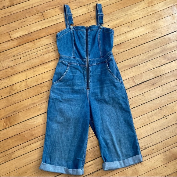 Hollister Jean Overalls capri/ankle drop cuffed style zipper in front - Picture 1 of 6